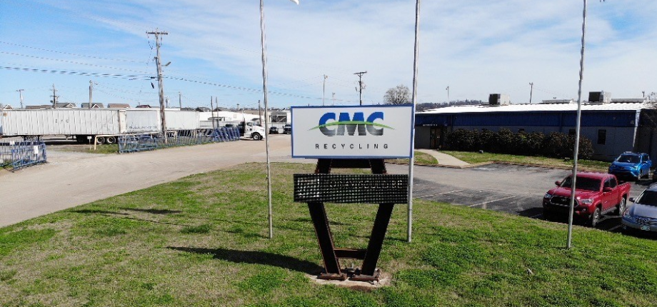 Exterior photo showing a closer look of CMC Recycling Chattanooga sign.