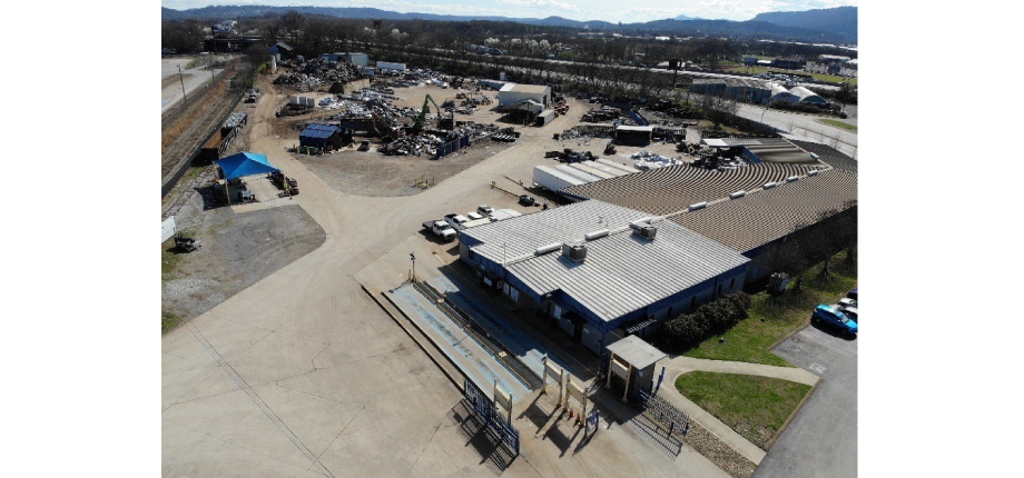 Aerial drone shot of the CMC Recycling Chattanooga facility.